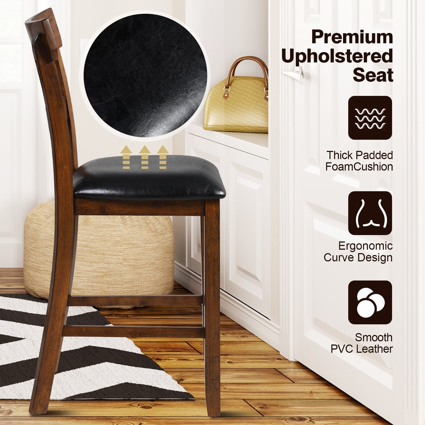2-Piece Counter Height Chair Set, Leather Seat, Rubber Wood Legs, Brown Bar Stools at Gallery Canada