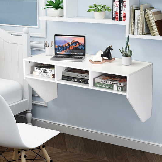 Wall Mounted Floating Computer Table Desk Storage Shelf, White - Gallery Canada