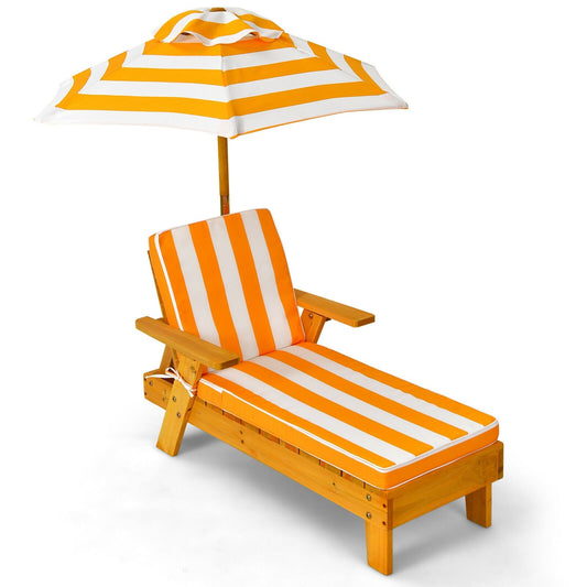 Kids Outdoor Wood Lounge Chair with Height Adjustable Umbrella, Orange - Gallery Canada