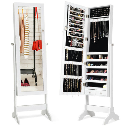 Lockable Mirrored Jewelry Cabinet Armoire Storage Organizer Box, White Jewelry Armoires at Gallery Canada