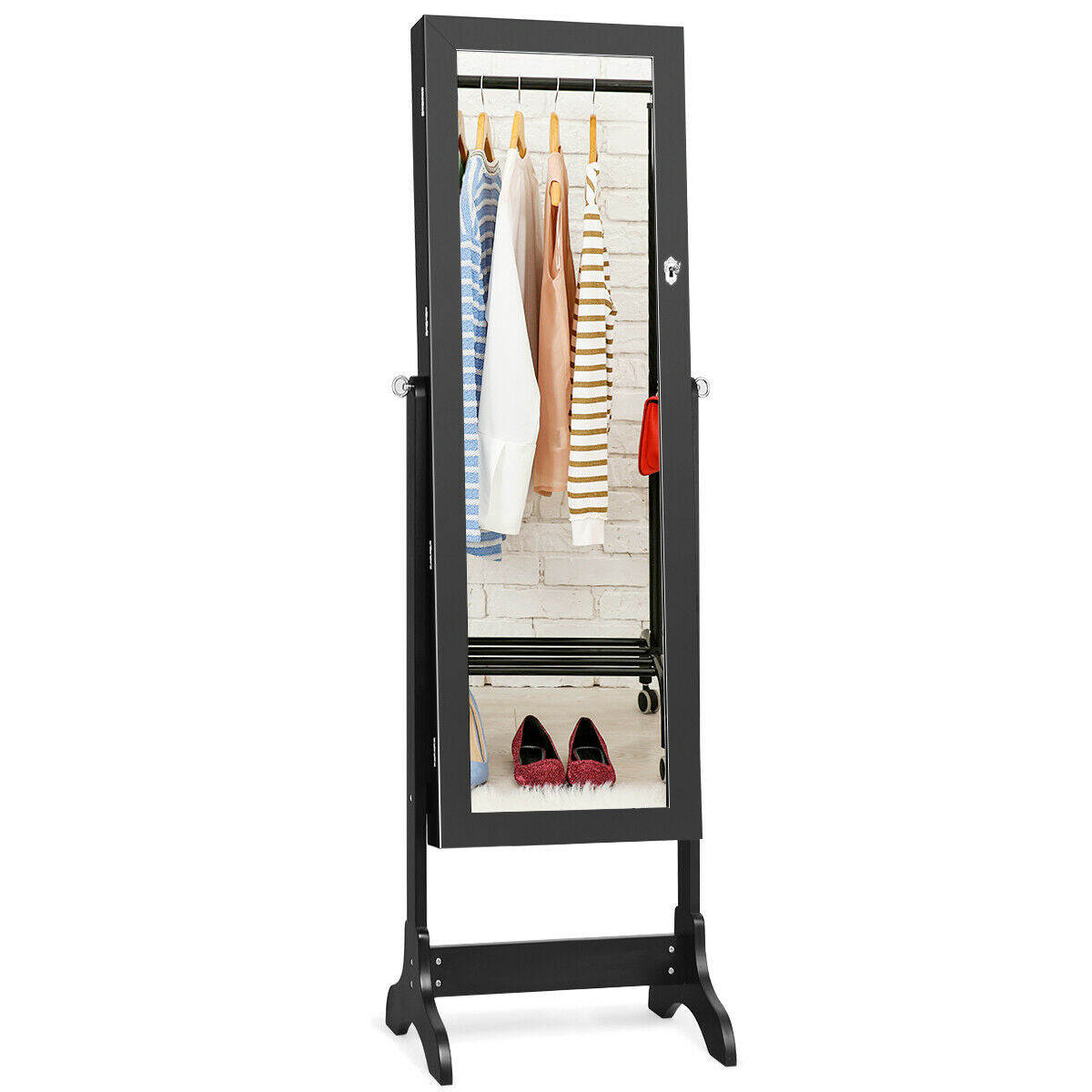 Lockable Mirrored Jewelry Cabinet, Black Jewelry Armoires at Gallery Canada