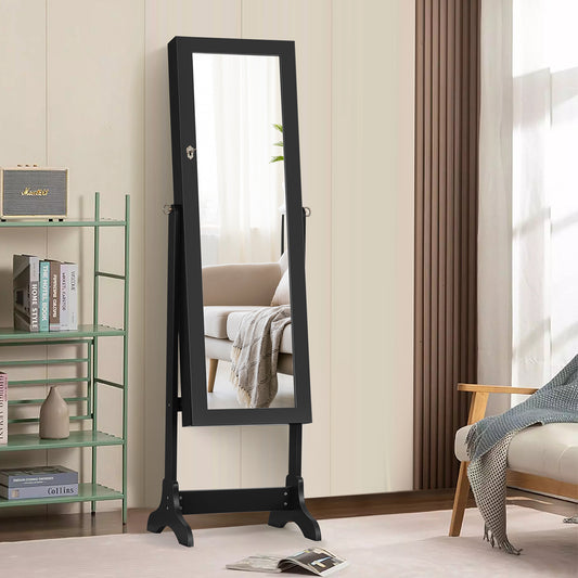 Lockable Mirrored Jewelry Cabinet Armoire Storage Organizer Box, Black Jewelry Armoires Black at Gallery Canada