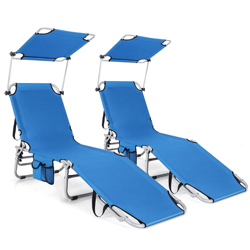 Adjustable Outdoor Beach Patio Pool Recliner with Sun Shade, Navy