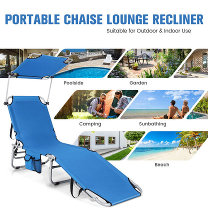 Adjustable Outdoor Beach Patio Pool Recliner with Sun Shade, Navy - Gallery Canada