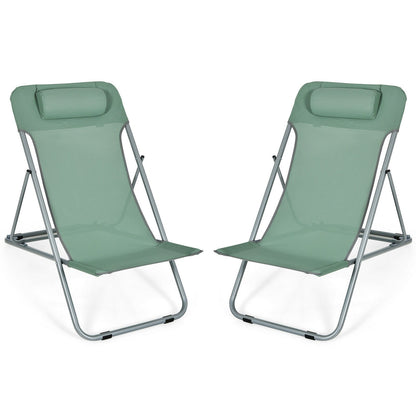Portable Beach Chair Set of 2 with Headrest , Green - Gallery Canada