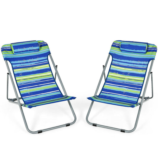 Portable Beach Chair Set of 2 with Headrest , Blue - Gallery Canada