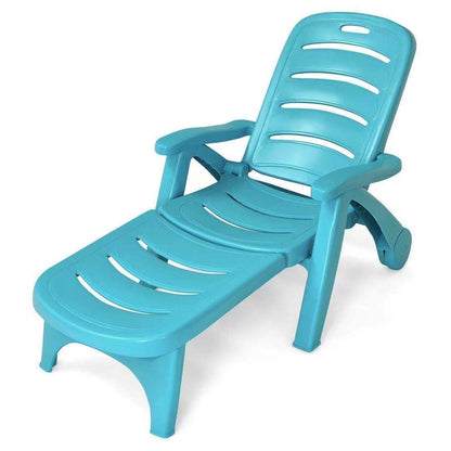 Chaise longue pliante réglable à 5 positions sur roulettes, turquoise