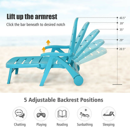 5 Position Adjustable Folding Lounger Chaise Chair, Turquoise Outdoor Chaise Lounges at Gallery Canada