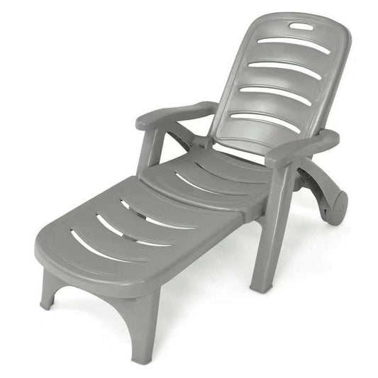 5 Position Adjustable Folding Lounger Chaise Chair, Gray Outdoor Chaise Lounges Gray at Gallery Canada