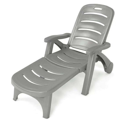 5 Position Adjustable Folding Lounger Chaise Chair, Gray Outdoor Chaise Lounges at Gallery Canada