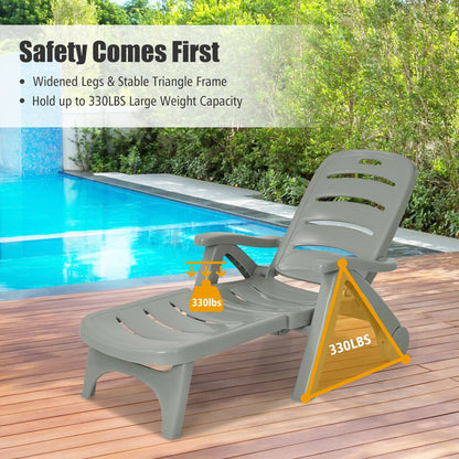 5 Position Adjustable Folding Lounger Chaise Chair, Gray Outdoor Chaise Lounges at Gallery Canada