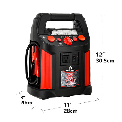 Jump Starter Air Compressor Power Bank Charger with LED Light and DC Outlet, Black & Red Garages at Gallery Canada
