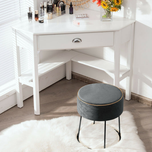 Round Velvet Footrest Stool Ottoman with Non-Slip Foot Pads for Bedside, Gray - Gallery Canada