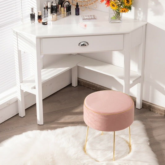 Round Velvet Footrest Stool Ottoman with Non-Slip Foot Pads for Bedside, Pink - Gallery Canada