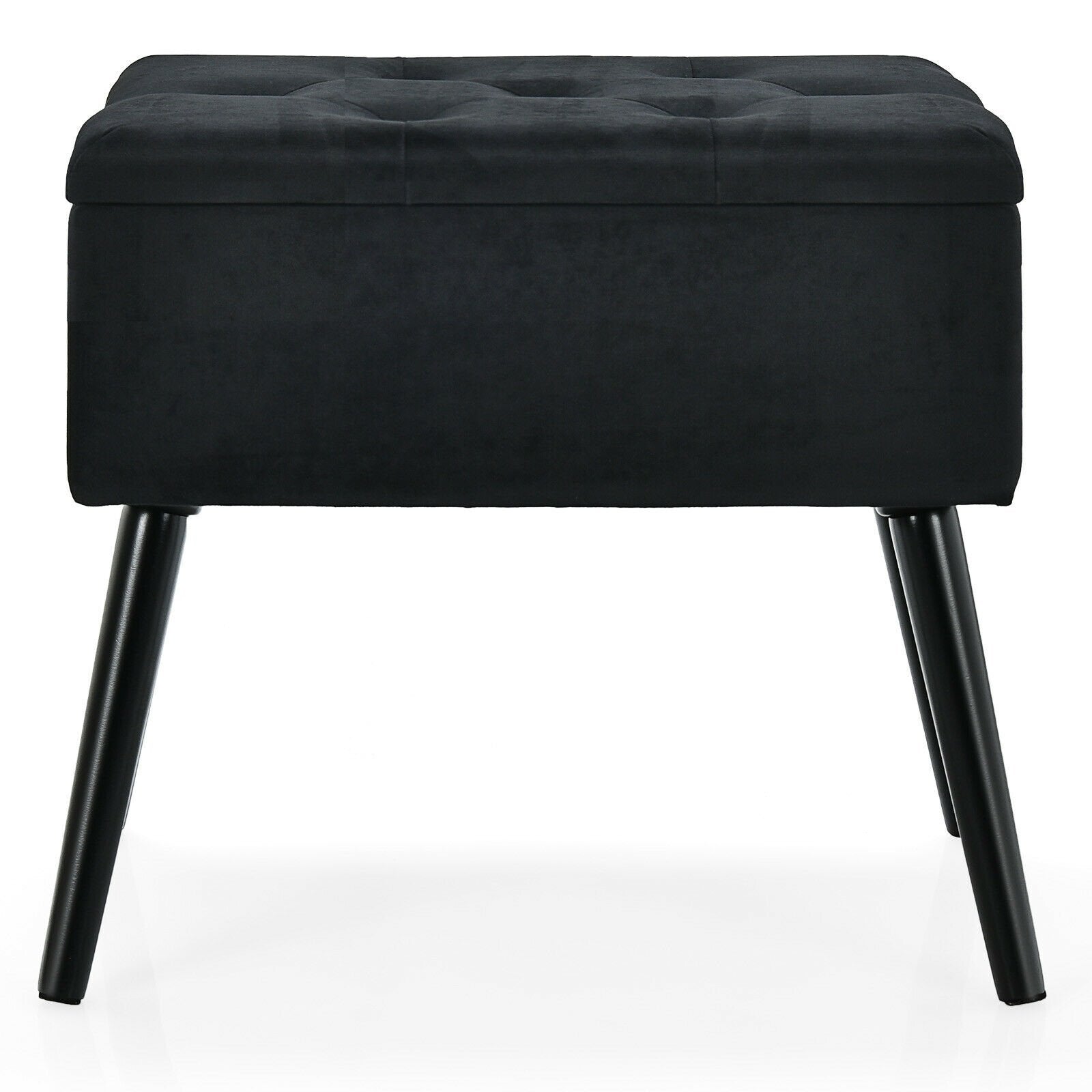 Velvet Storage Ottoman with Solid Wood Legs for Living Room Bedroom, Black - Gallery Canada