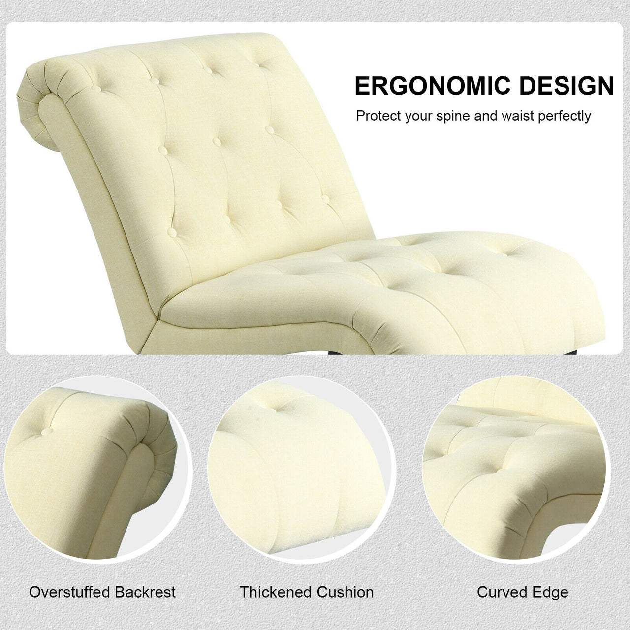 Cotton Linen Fabric Armless Accent Chair with Adjustable Foot Pads - Gallery View 10 of 12