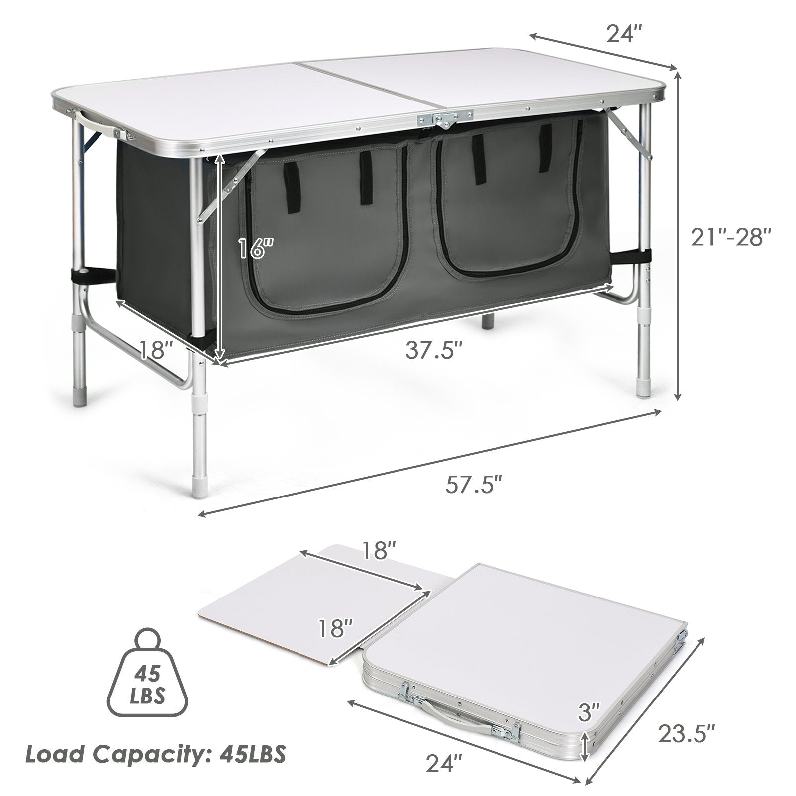 Height Adjustable Folding Camping  Table, Gray - Gallery Canada