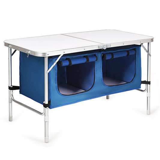 Height Adjustable Folding Camping  Table, Blue - Gallery Canada