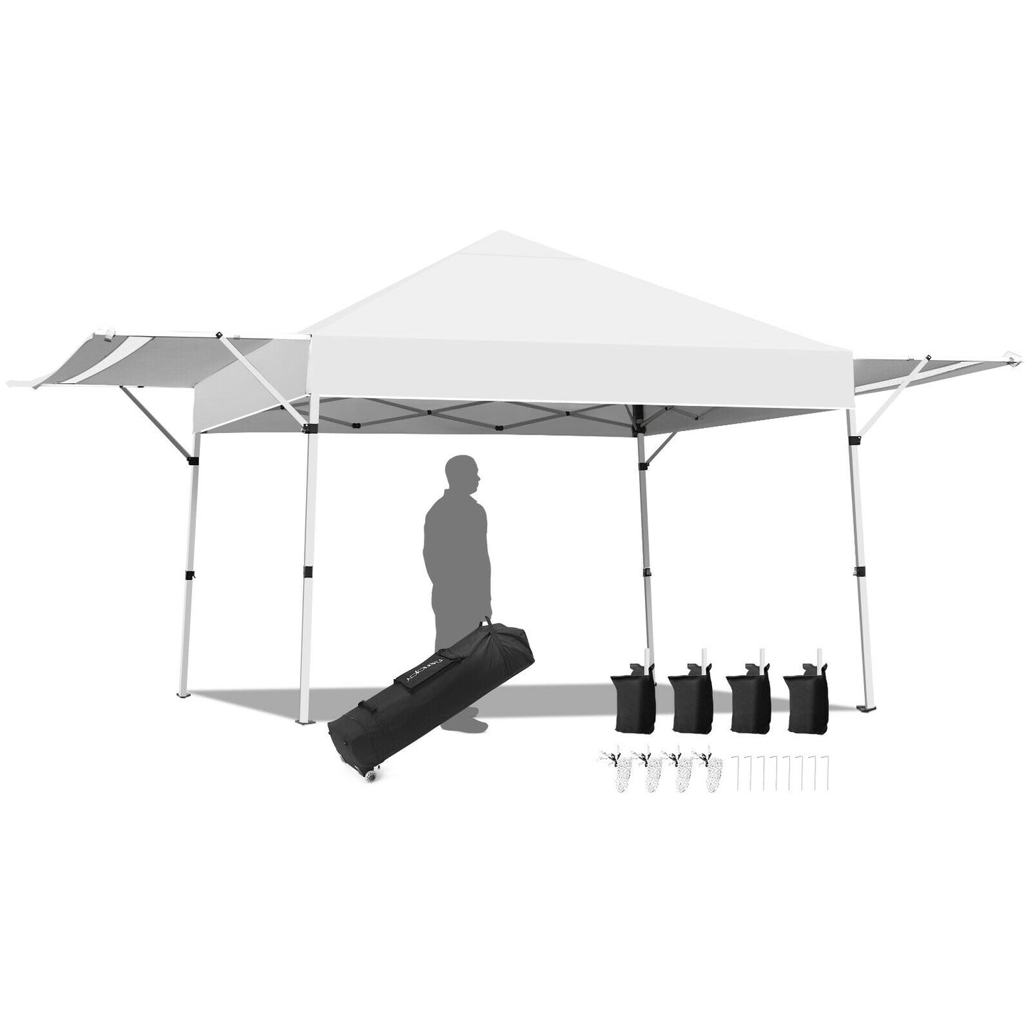 17 Feet x 10 Feet Foldable Pop Up Canopy, Adjustable Instant Sun Shelter, White Canopies White at Gallery Canada