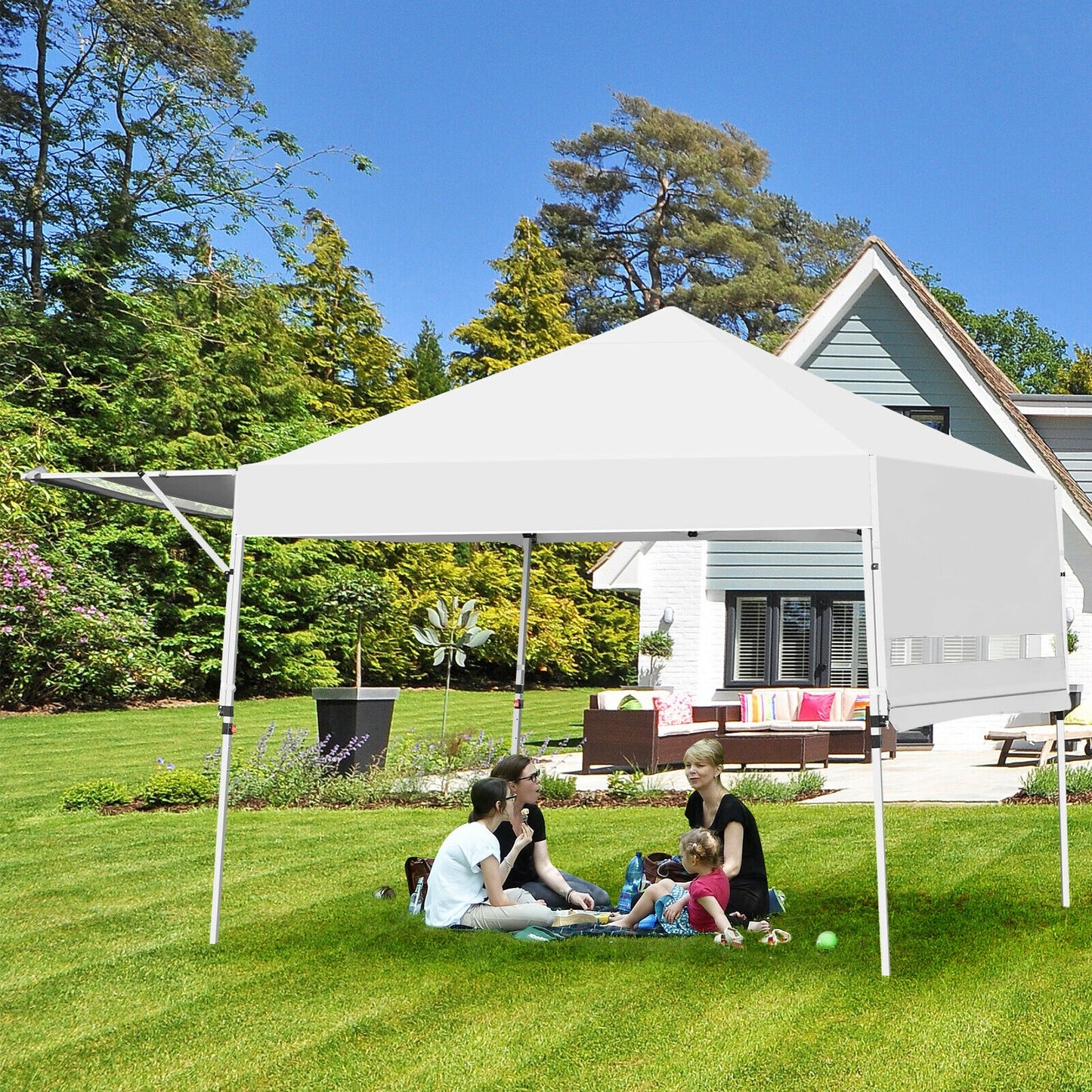 17 Feet x 10 Feet Foldable Pop Up Canopy, Adjustable Instant Sun Shelter, White Canopies at Gallery Canada