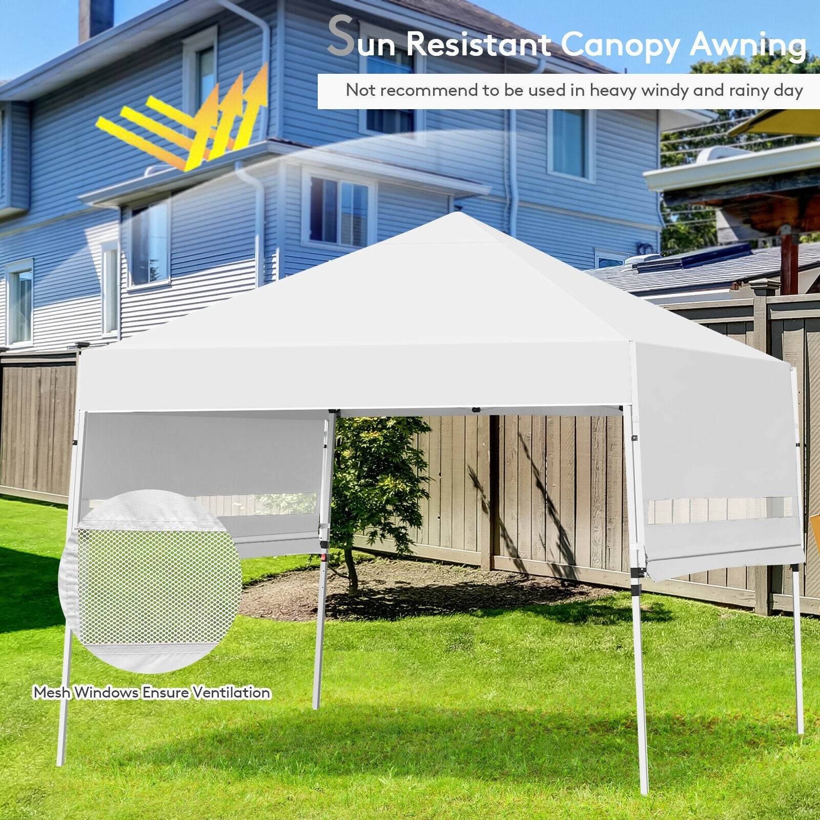 17 Feet x 10 Feet Foldable Pop Up Canopy, Adjustable Instant Sun Shelter, White Canopies at Gallery Canada