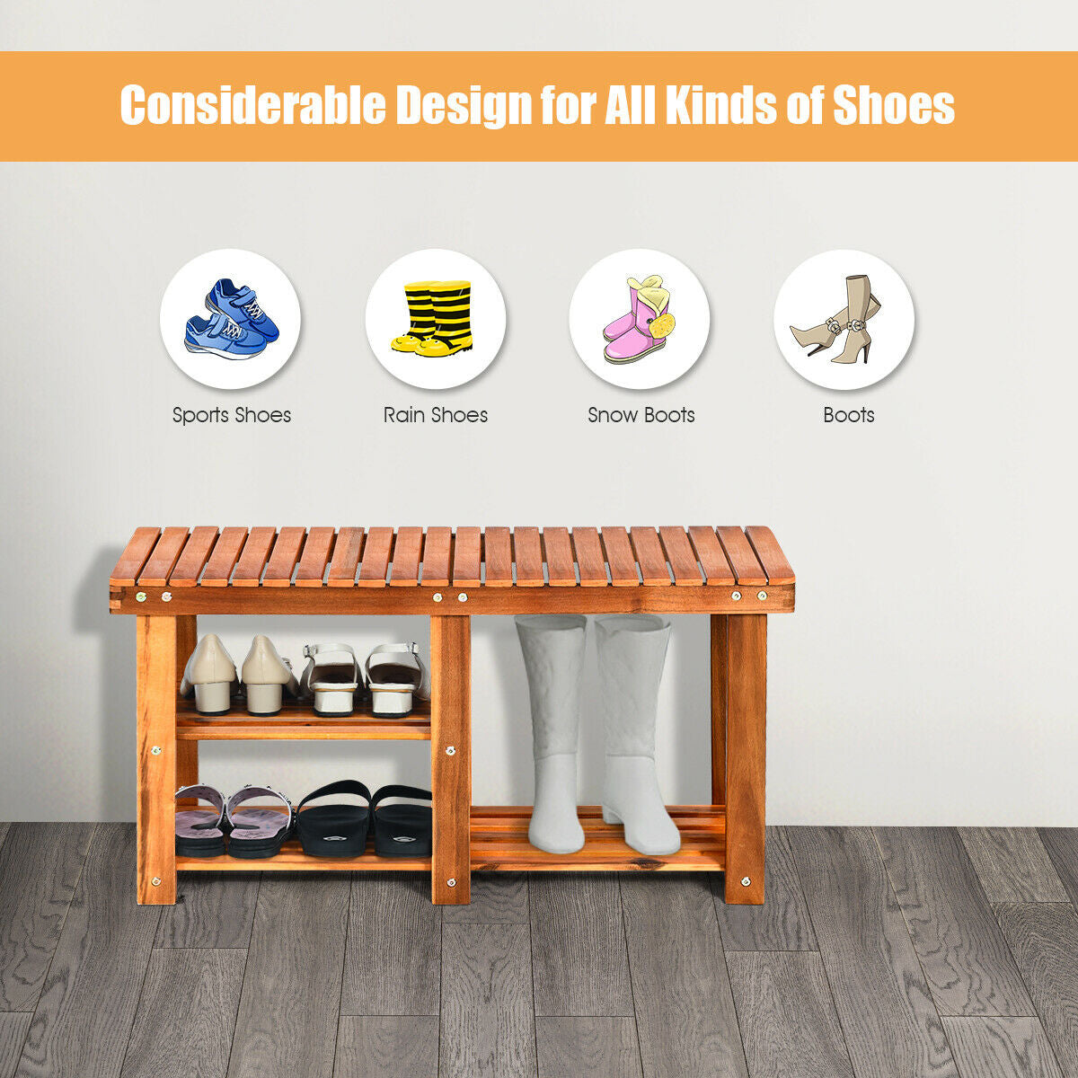 3-Tier Freestanding Wooden Shoe Organizer with Seat, Natural Shoe Racks & Storage Benches at Gallery Canada