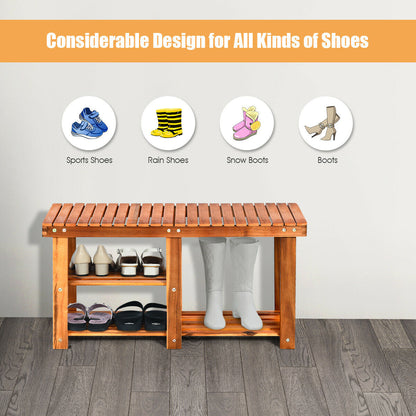 3-Tier Freestanding Wooden Shoe Organizer with Seat, Natural Shoe Racks & Storage Benches at Gallery Canada