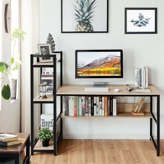 59-Inch Computer Desk Home Office Workstation 4-Tier Storage Shelves, Natural - Gallery Canada