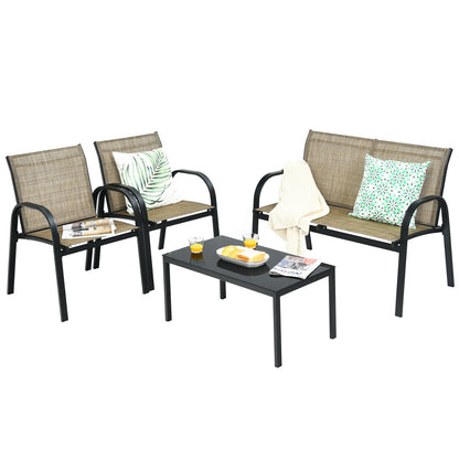 4 Piece Patio Furniture Set, Glass Top Coffee Table, Brown Patio Conversation Sets at Gallery Canada
