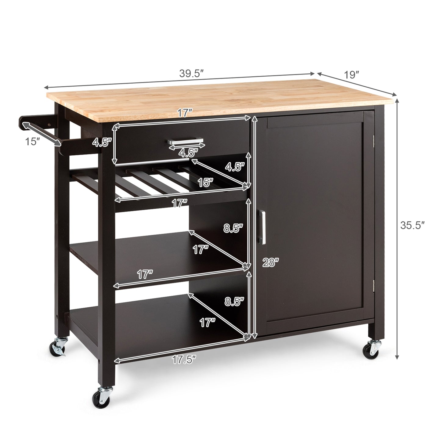 Kitchen Island Cart Rolling Serving Cart Wood Trolley, Brown Kitchen Islands & Carts at Gallery Canada