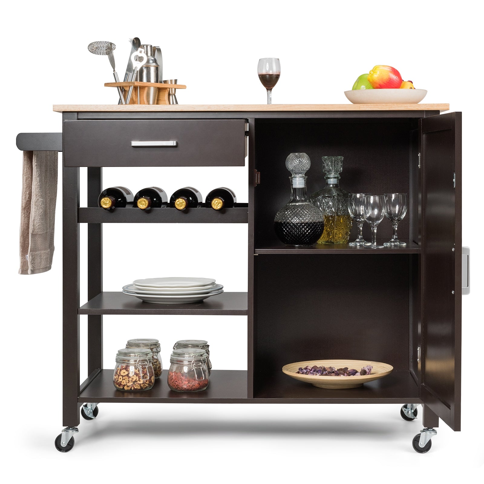 Kitchen Island Cart Rolling Serving Cart Wood Trolley, Brown Kitchen Islands & Carts at Gallery Canada