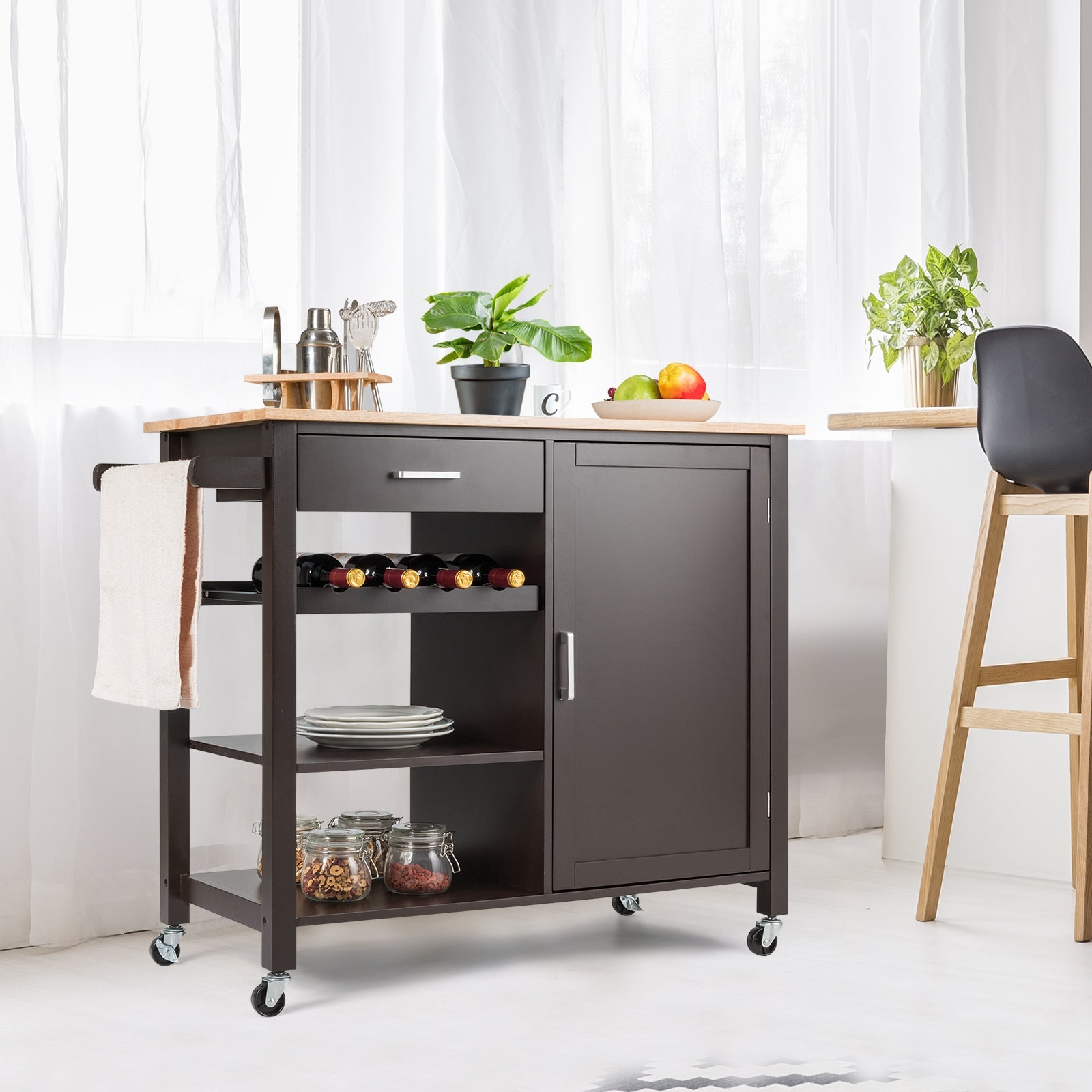 Kitchen Island Cart Rolling Serving Cart Wood Trolley, Brown Kitchen Islands & Carts at Gallery Canada