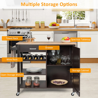 Kitchen Island Cart Rolling Serving Cart Wood Trolley, Brown Kitchen Islands & Carts at Gallery Canada