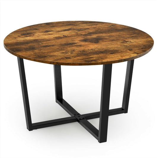 Round Industrial Style Cocktail Side Coffee Table With Metal Frame, Brown - Gallery Canada