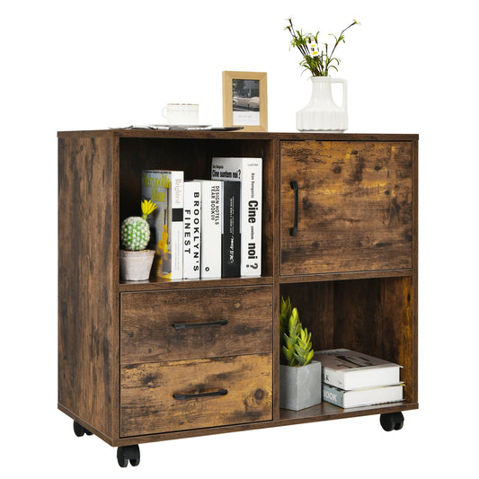 Mobile File Cabinet with Lateral Printer Stand and Storage Shelves, Brown - Gallery Canada