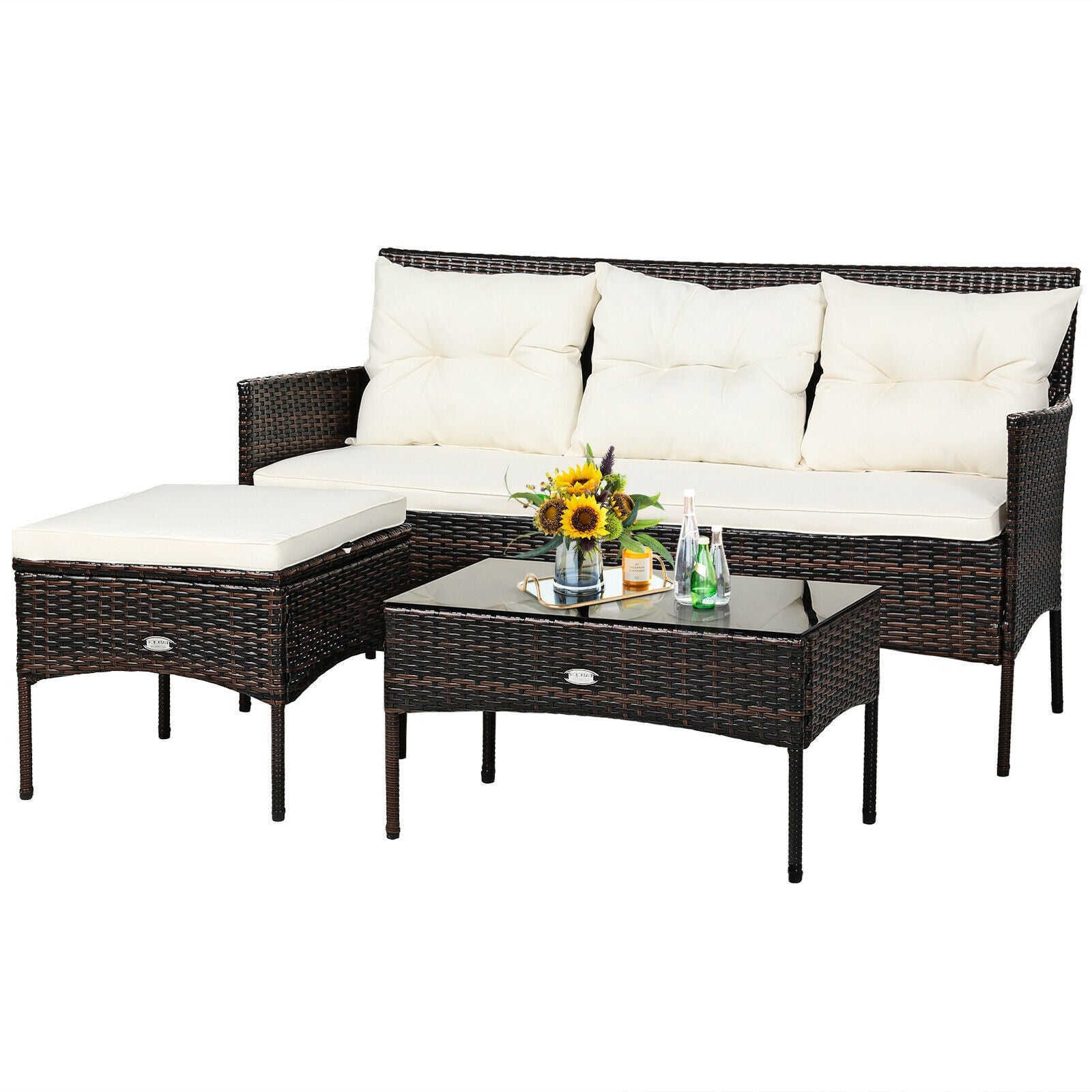 3 Pieces Patio Furniture Sectional Set with 5 Cozy Seat and Back Cushions, White Patio Conversation Sets at Gallery Canada