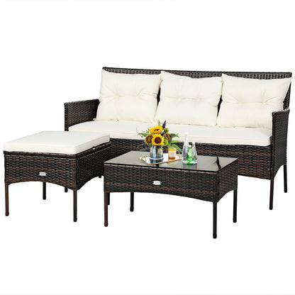 3 Pieces Patio Furniture Sectional Set with 5 Cozy Seat and Back Cushions, White Patio Conversation Sets at Gallery Canada