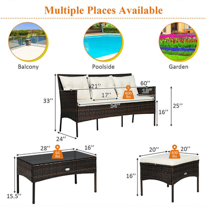 3 Pieces Patio Furniture Sectional Set with 5 Cozy Seat and Back Cushions, White Patio Conversation Sets at Gallery Canada