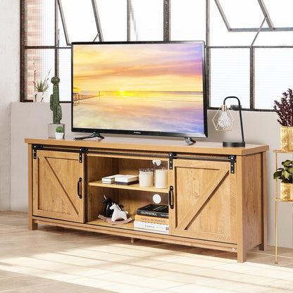 TV Stand Media Center Console Cabinet with Sliding Barn Door- Golden, Golden - Gallery Canada