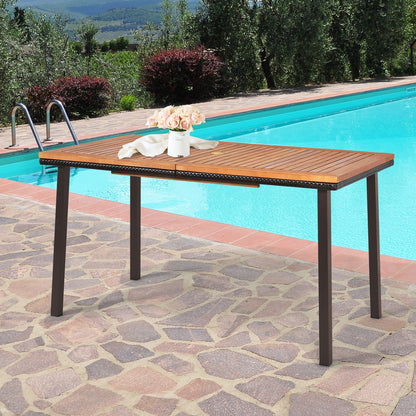 55 Inch Patio Acacia Dining Table with Umbrella Hole, Natural Patio Dining Tables at Gallery Canada