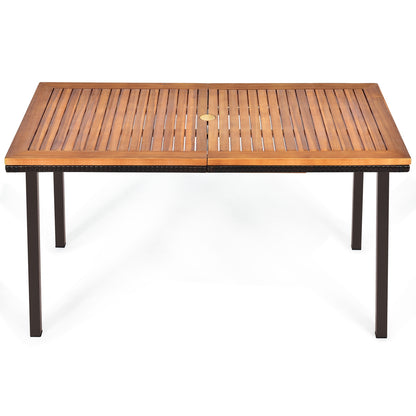 55 Inch Dining Table, Umbrella Hole, Natural, Acacia Patio Dining Tables Natural at Gallery Canada