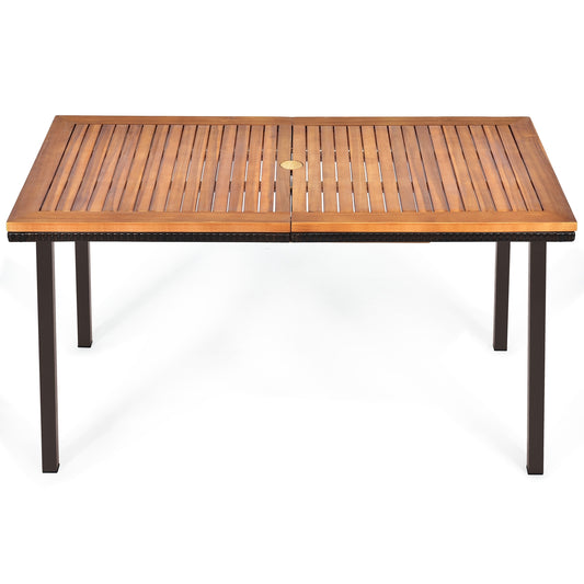 55 Inch Dining Table, Umbrella Hole, Natural, Acacia Patio Dining Tables Natural at Gallery Canada