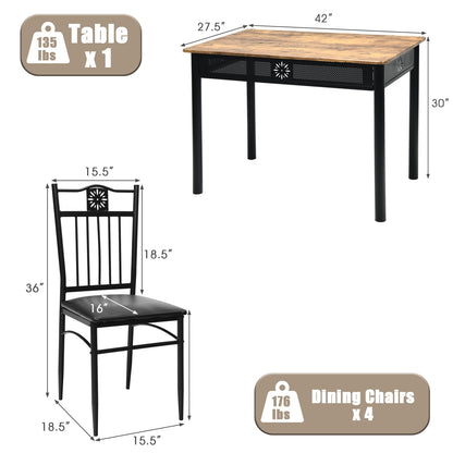 5 Pcs Dining Set Wood Metal Table and 4 Chairs with Cushions, Black Dining Room Sets at Gallery Canada