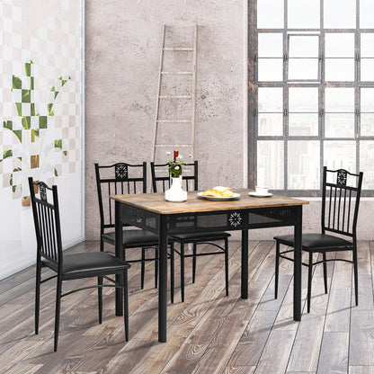 5 Pcs Dining Set Wood Metal Table and 4 Chairs with Cushions, Black Dining Room Sets at Gallery Canada