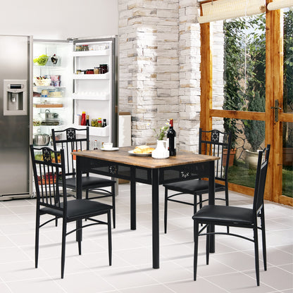 5 Pcs Dining Set Wood Metal Table and 4 Chairs with Cushions, Black Dining Room Sets at Gallery Canada