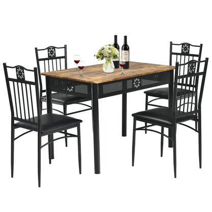 5 Pcs Dining Set Wood Metal Table and 4 Chairs with Cushions, Black Dining Room Sets at Gallery Canada