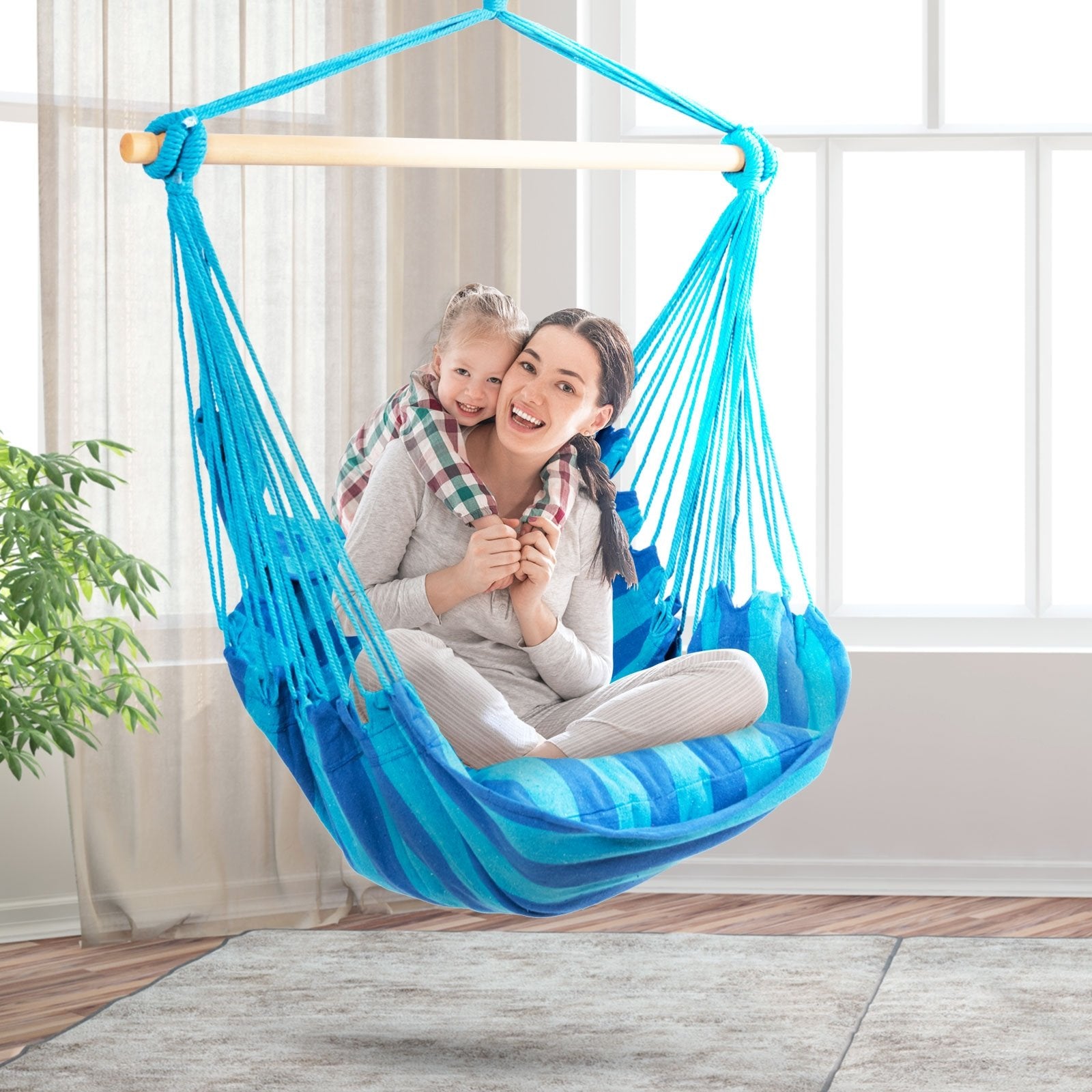 4 Color Deluxe Hammock Rope Chair Porch Yard Tree Hanging Air Swing Outdoor, Blue - Gallery Canada