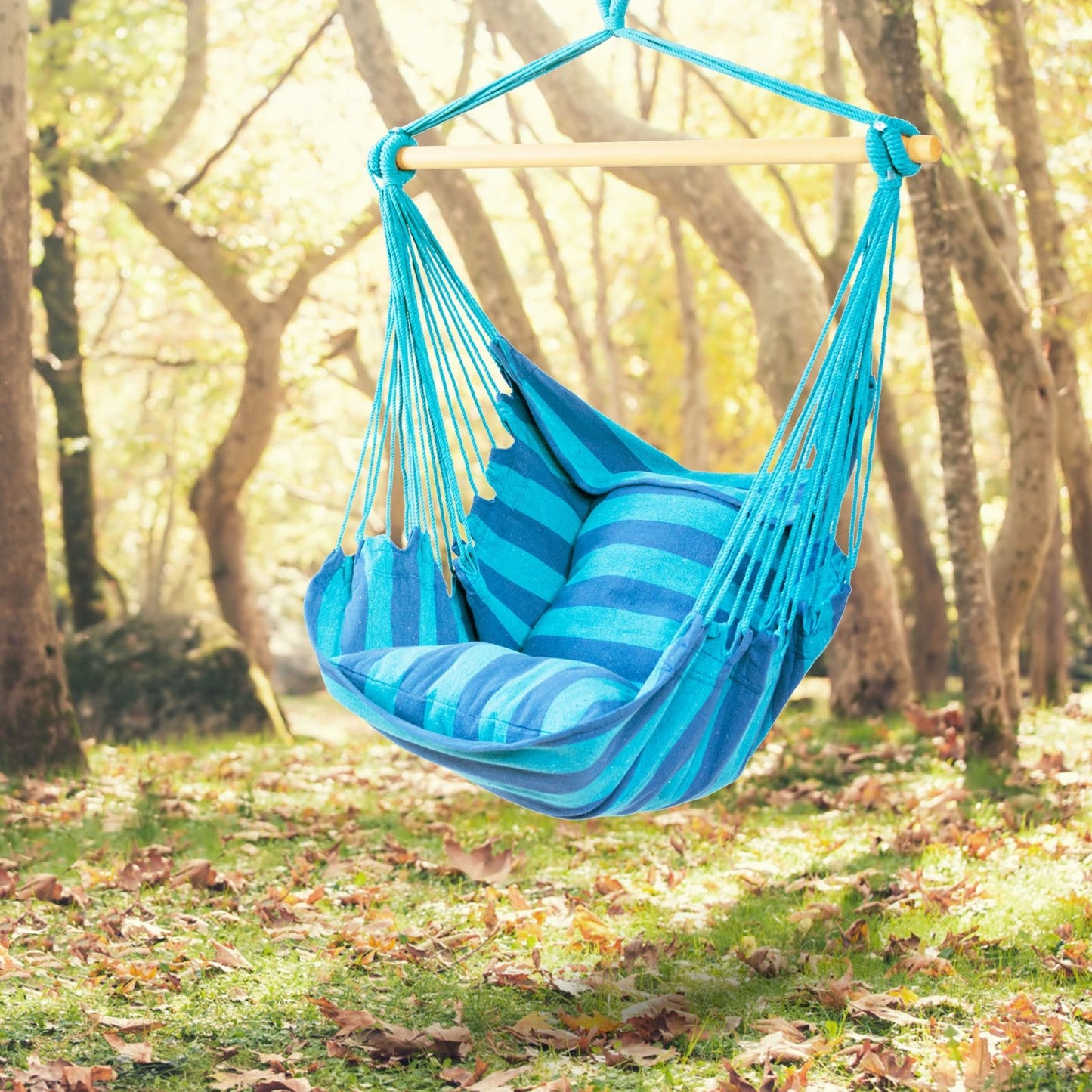 4 Color Deluxe Hammock Rope Chair Porch Yard Tree Hanging Air Swing Outdoor, Blue - Gallery Canada