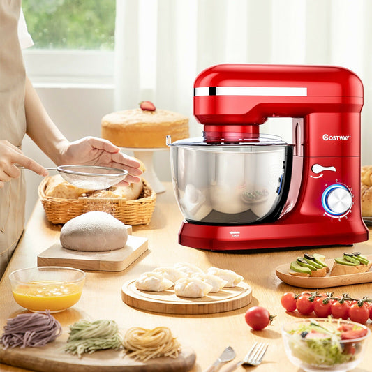 4.8 Qt 8-speed Electric Food Mixer with Dough Hook Beater, Red - Gallery Canada