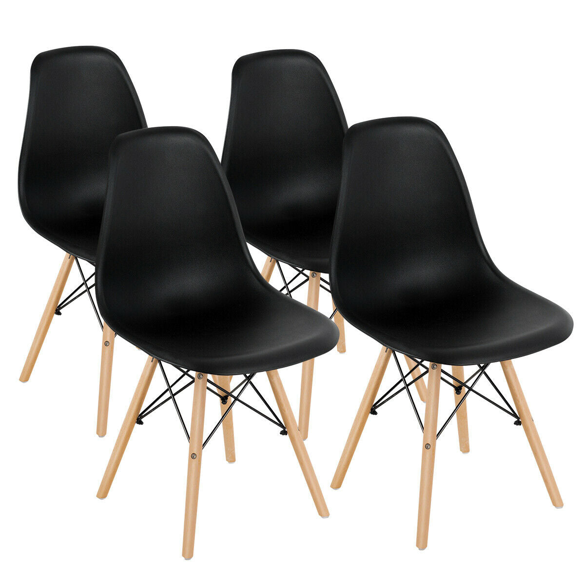 Set Of 4 Modern Dining Side Chairs, Wood Legs, Black